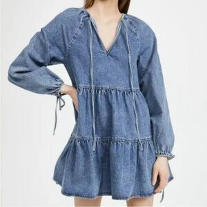 NEW En Saison Bruna dress medium wash denim jean tiered swing babydoll